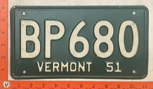 1951 Vermont #BP680 Passenger License Plate
