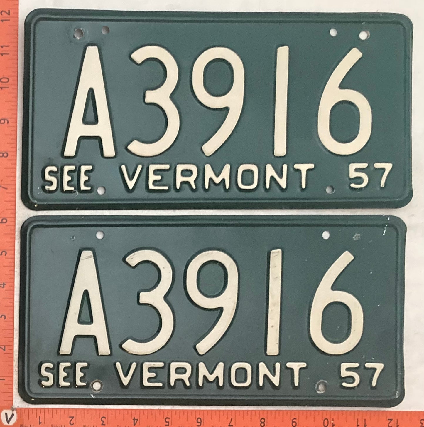 1957 Vermont #A3916 Passenger License Plate (Pair)