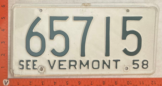 1958 Vermont #65715 Passenger License Plate