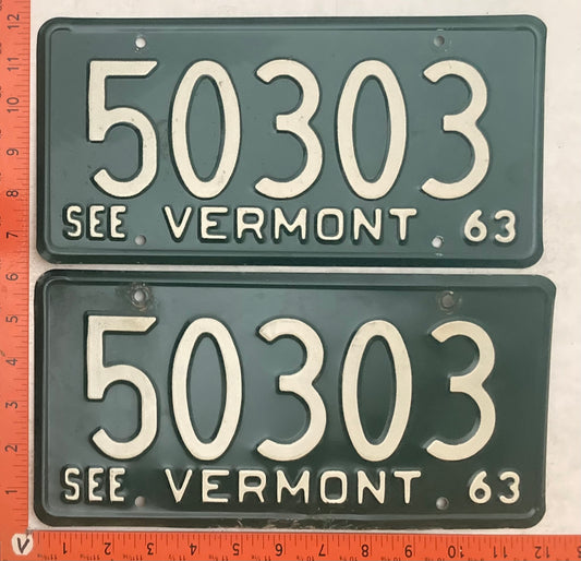 1963 Vermont #50303 Passenger License Plate (Pair)