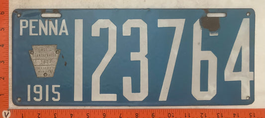 1915 Pennsylvania #123764 Passenger License Plate (Porcelain)