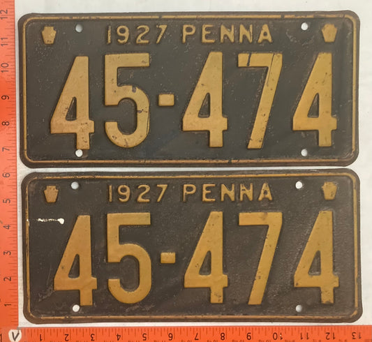 1927 Pennsylvania #45-474 Passenger License Plate (Pair)