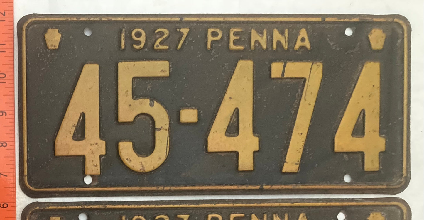1927 Pennsylvania #45-474 Passenger License Plate (Pair)