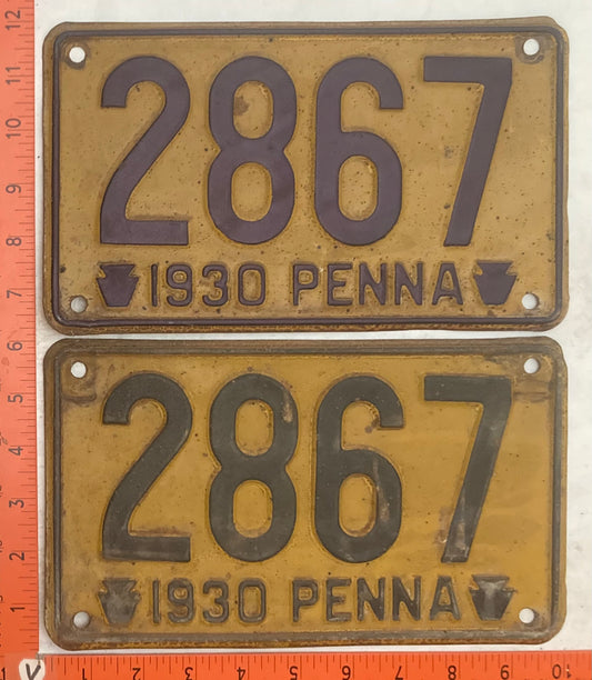 1930 Pennsylvania #2867 Passenger License Plate (Pair)