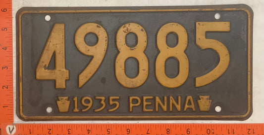1935 Pennsylvania #49885 Passenger License Plate