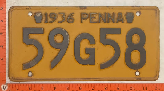 1936 Pennsylvania #59G58 Passenger License Plate