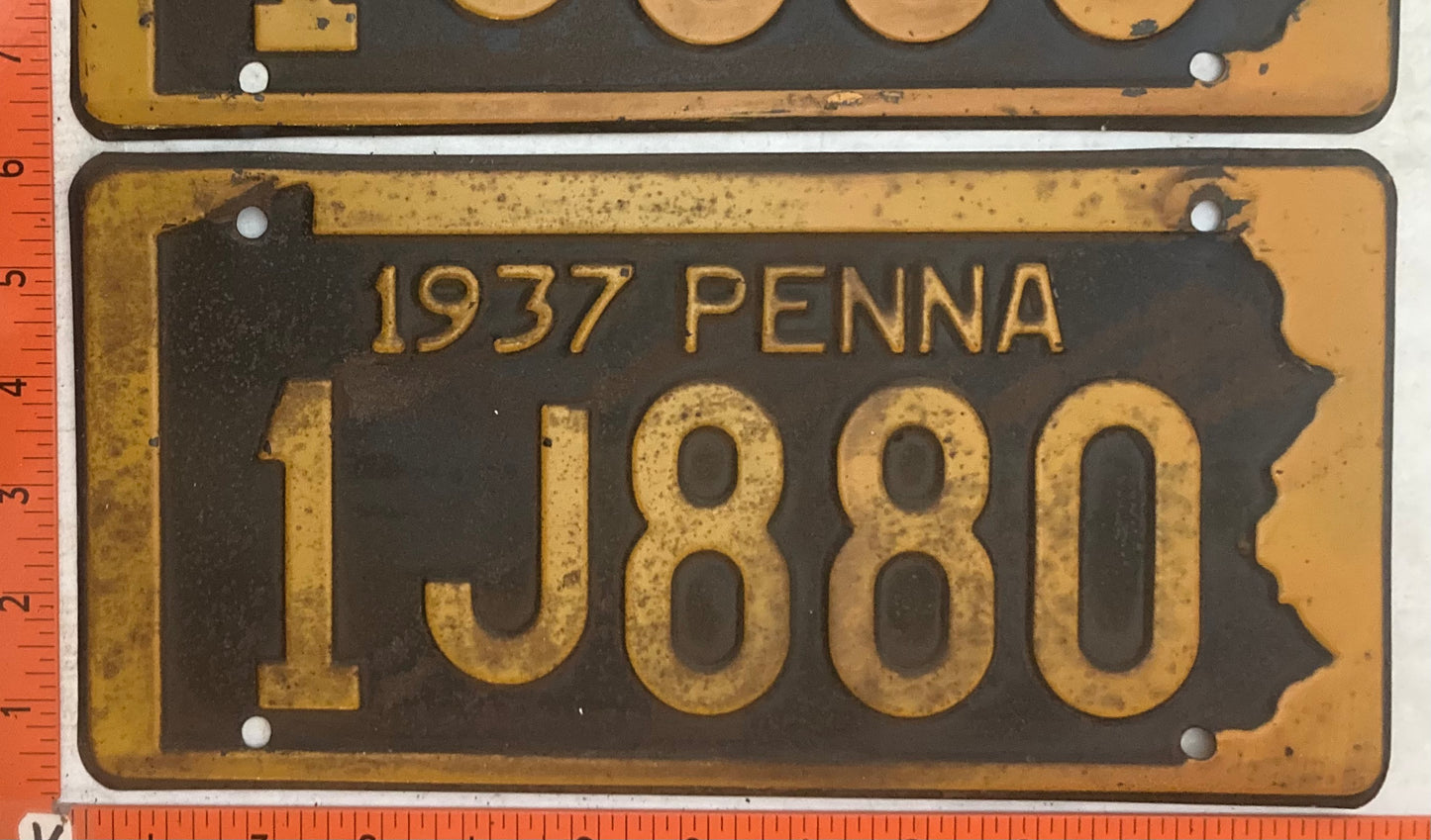 1937 Pennsylvania #1J880 Passenger License Plate (Pair)
