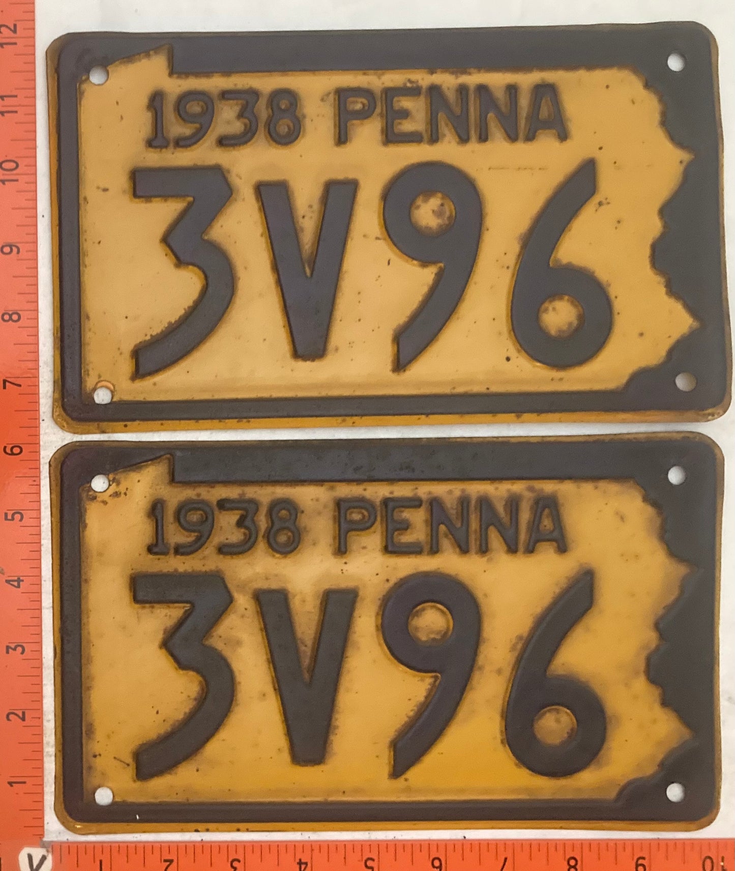 1938 Pennsylvania #3V96 Passenger License Plate (Pair)