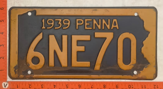 1939 Pennsylvania #6NE70 Passenger License Plate