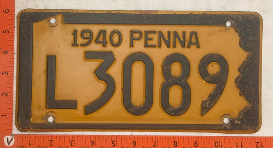 1940 Pennsylvania #L3089 Passenger License Plate
