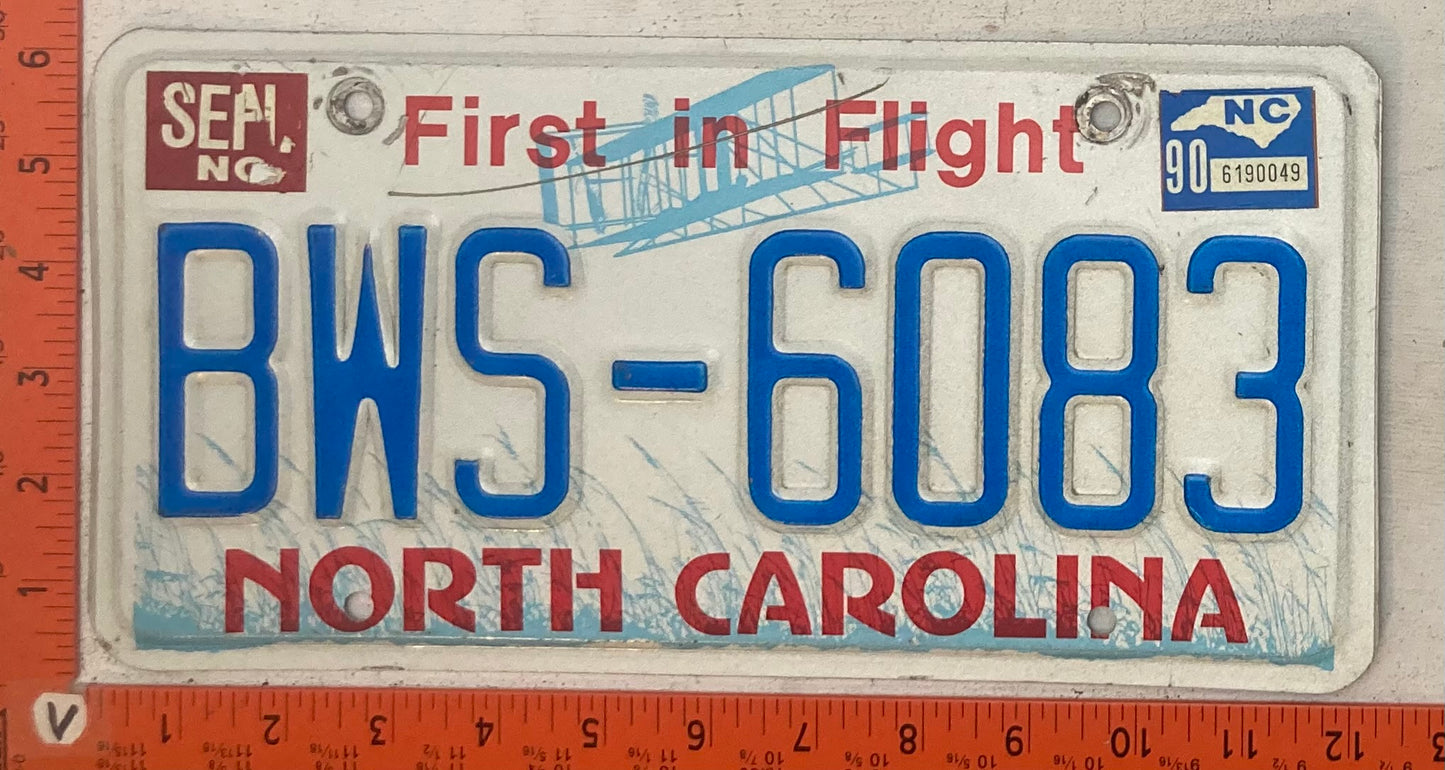 1990 North Carolina #BWS-6083 Passenger License Plate