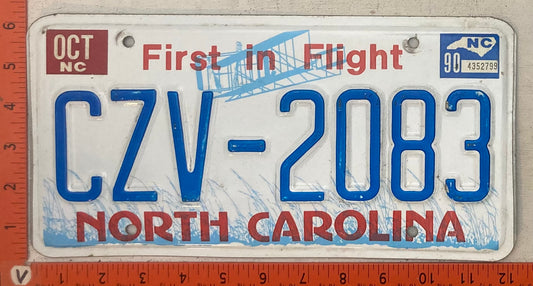 1990 North Carolina #CZU-2083 Passenger License Plate