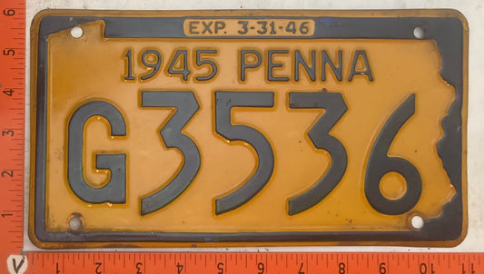 1945 Pennsylvania #G3536 Passenger License Plate
