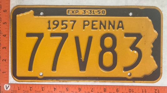 1957 Pennsylvania #77V83 Passenger License Plate