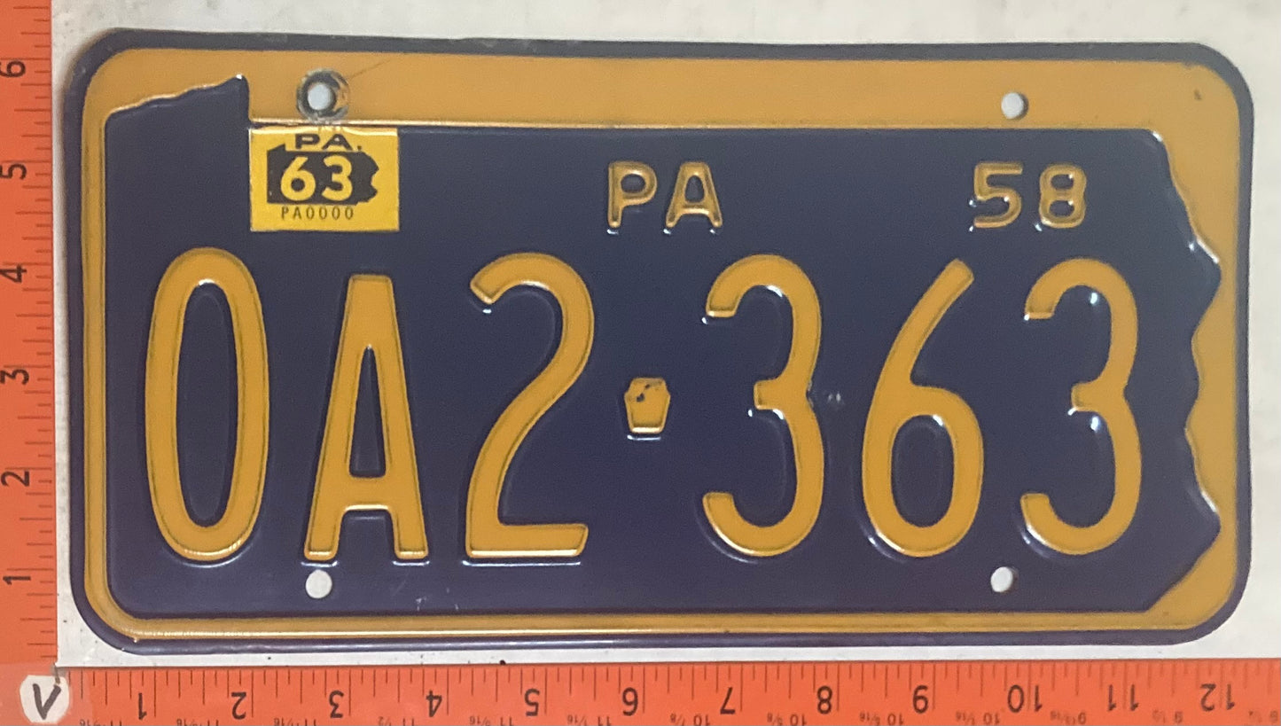 1963 Pennsylvania #0A2-363 Passenger License Plate