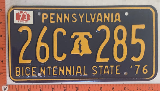 1973 Pennsylvania #26C 285 Passenger License Plate