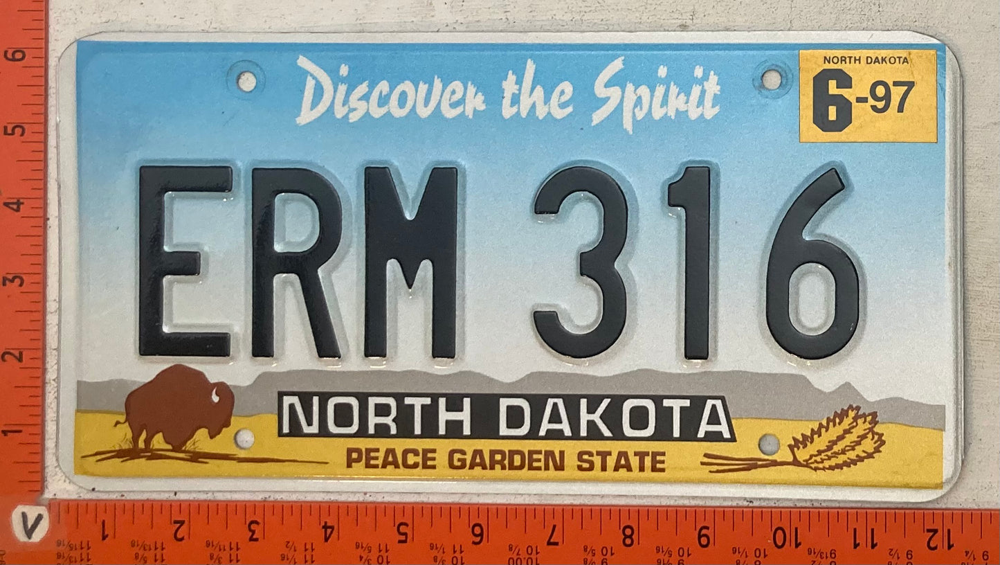 1997 North Dakota #ERM 316 Passenger License Plate