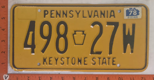 1978 Pennsylvania #498 27W Passenger License Plate
