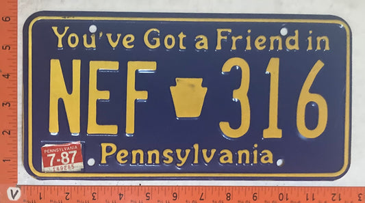 1987 Pennsylvania #NEF 316 Passenger License Plate
