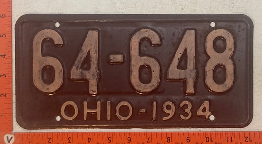 1934 Ohio #64-648 Passenger License Plate