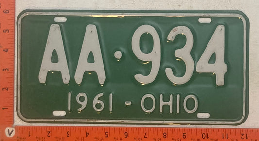 1961 Ohio #AA-934 Passenger License Plate
