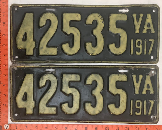1917 Virginia #42535 Passenger License Plate (Pair)