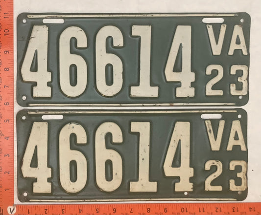 1923 Virginia #46614 Passenger License Plate (Pair)