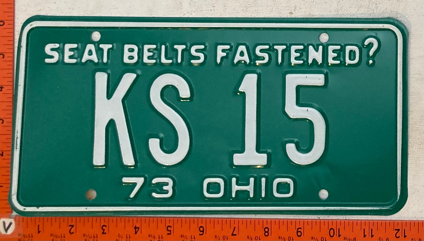 1973 Ohio #KS 15 Passenger License Plate
