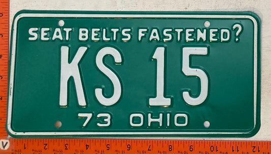 1973 Ohio #KS 15 Passenger License Plate