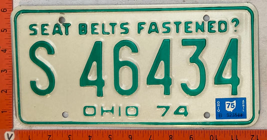 1975 Ohio #S 46434 Passenger License Plate