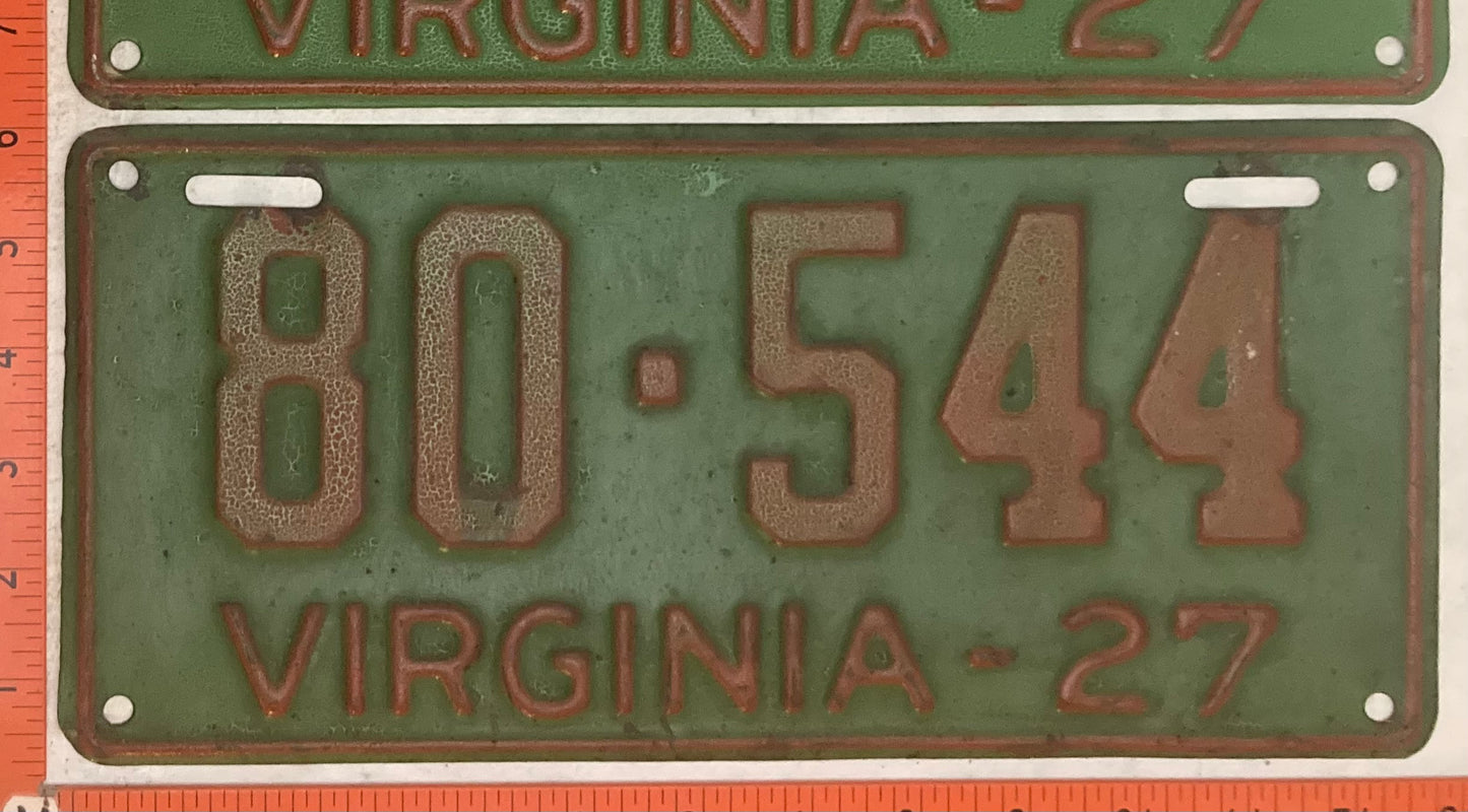 1927 Virginia #80-544 Passenger License Plate (Pair)