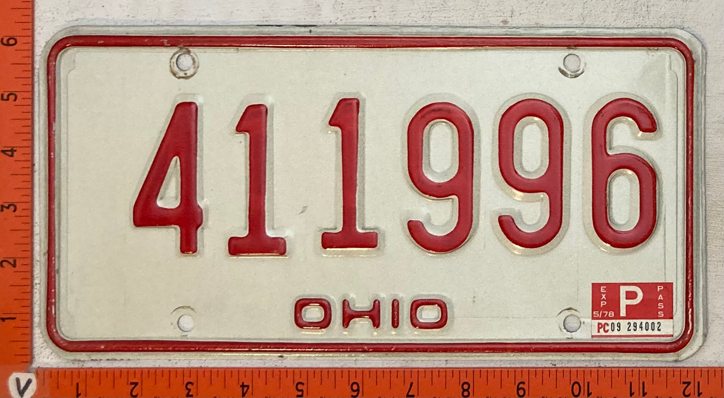 1978 Ohio #411996 Passenger License Plate