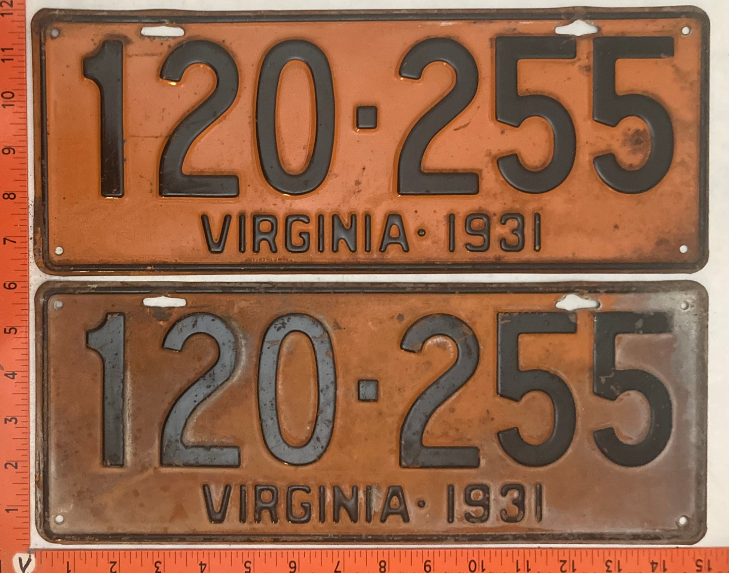 1931 Virginia #120-255 Passenger License Plate (Pair)