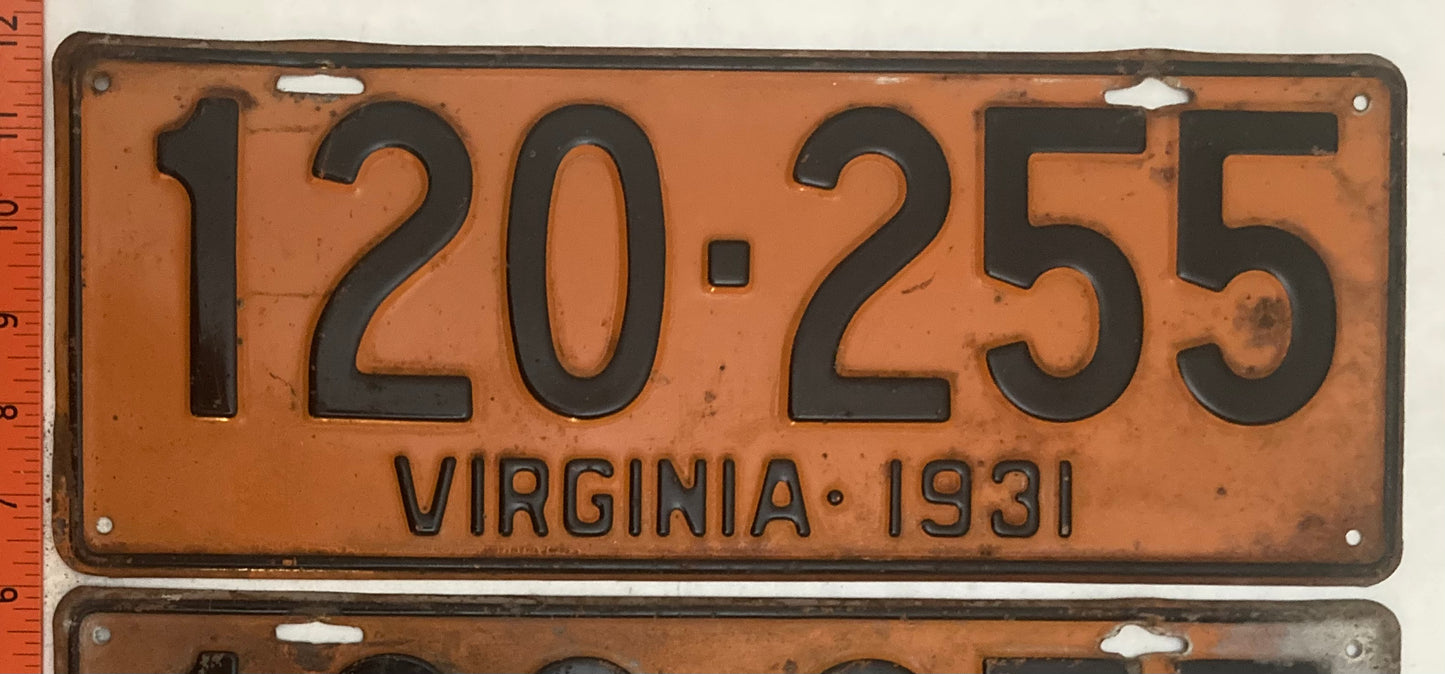 1931 Virginia #120-255 Passenger License Plate (Pair)