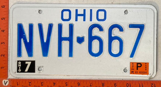 1982 Ohio #NVH-667 Passenger License Plate