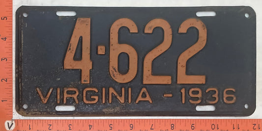 1936 Virginia #4-622 Passenger License Plate
