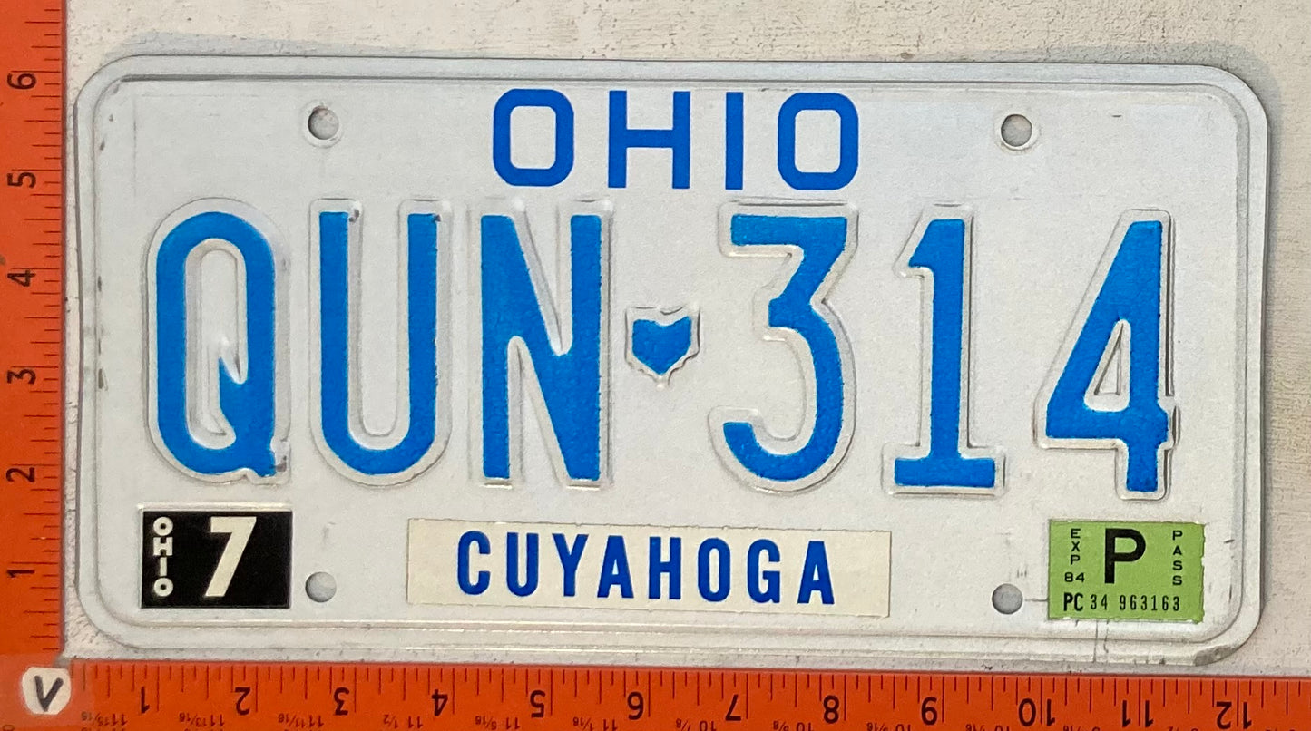 1984 Ohio #QUN-314 Passenger License Plate