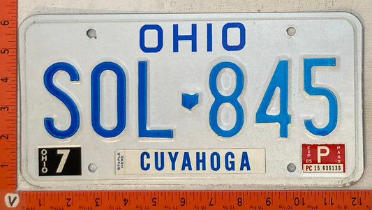 1985 Ohio #SOL-845 Passenger License Plate
