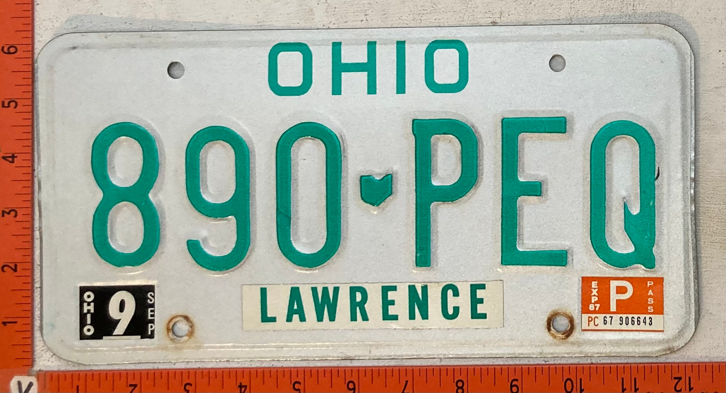 1987 Ohio #890-PEQ Passenger License Plate