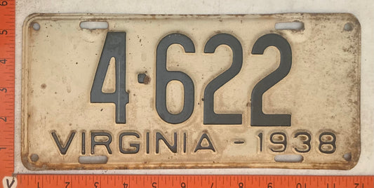 1938 Virginia #4-622 Passenger License Plate
