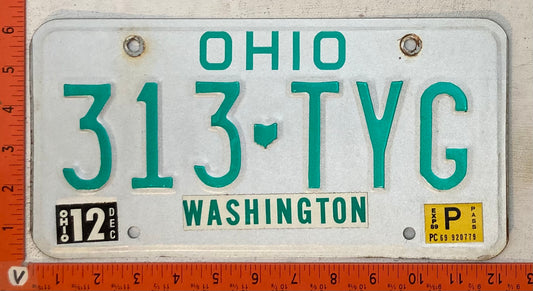 1989 Ohio #313-TYG Passenger License Plate