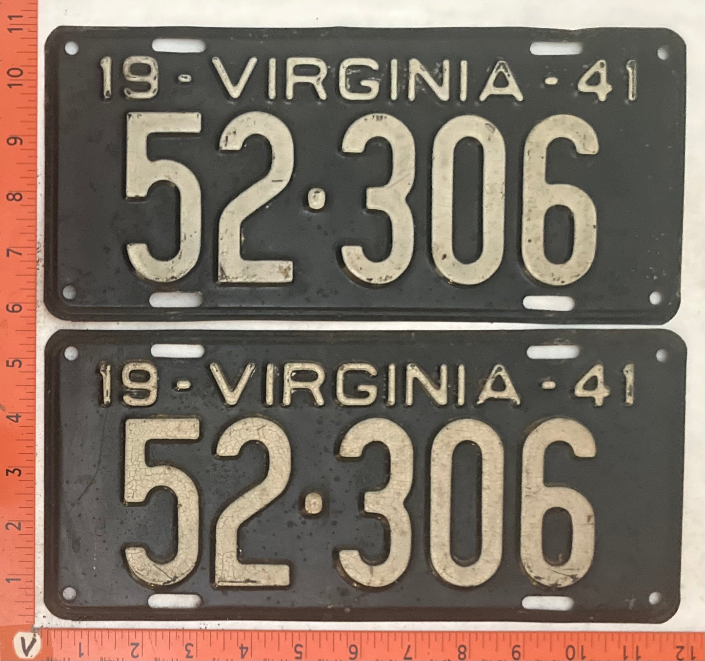 1941 Virginia #52-306 Passenger License Plate (Pair)