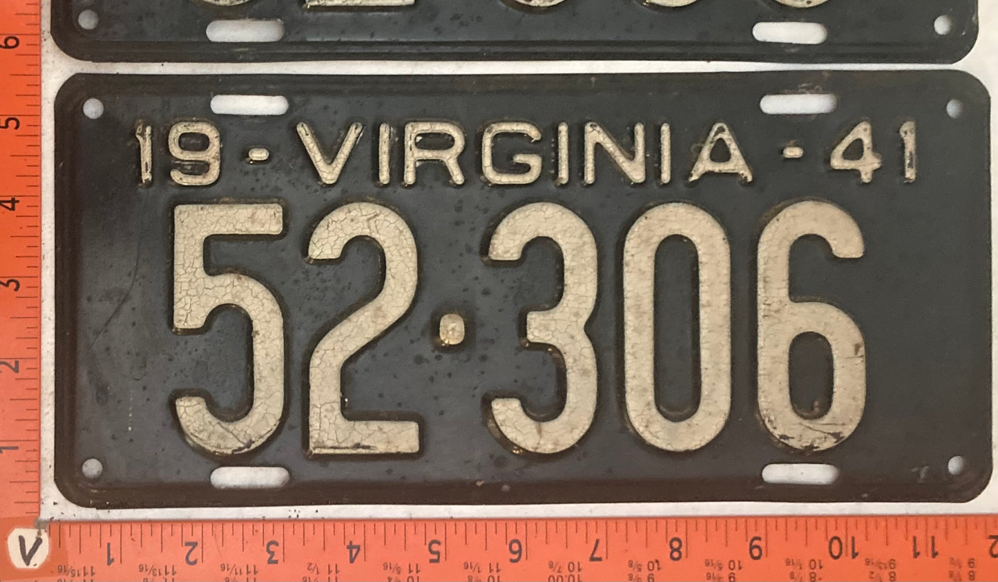 1941 Virginia #52-306 Passenger License Plate (Pair)