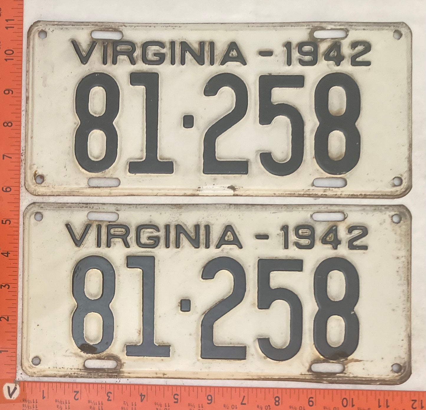 1942 Virginia #81-258 Passenger License Plate (Pair)