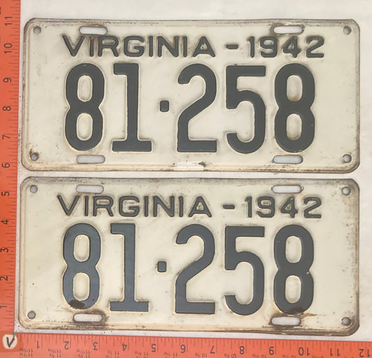 1942 Virginia #81-258 Passenger License Plate (Pair)