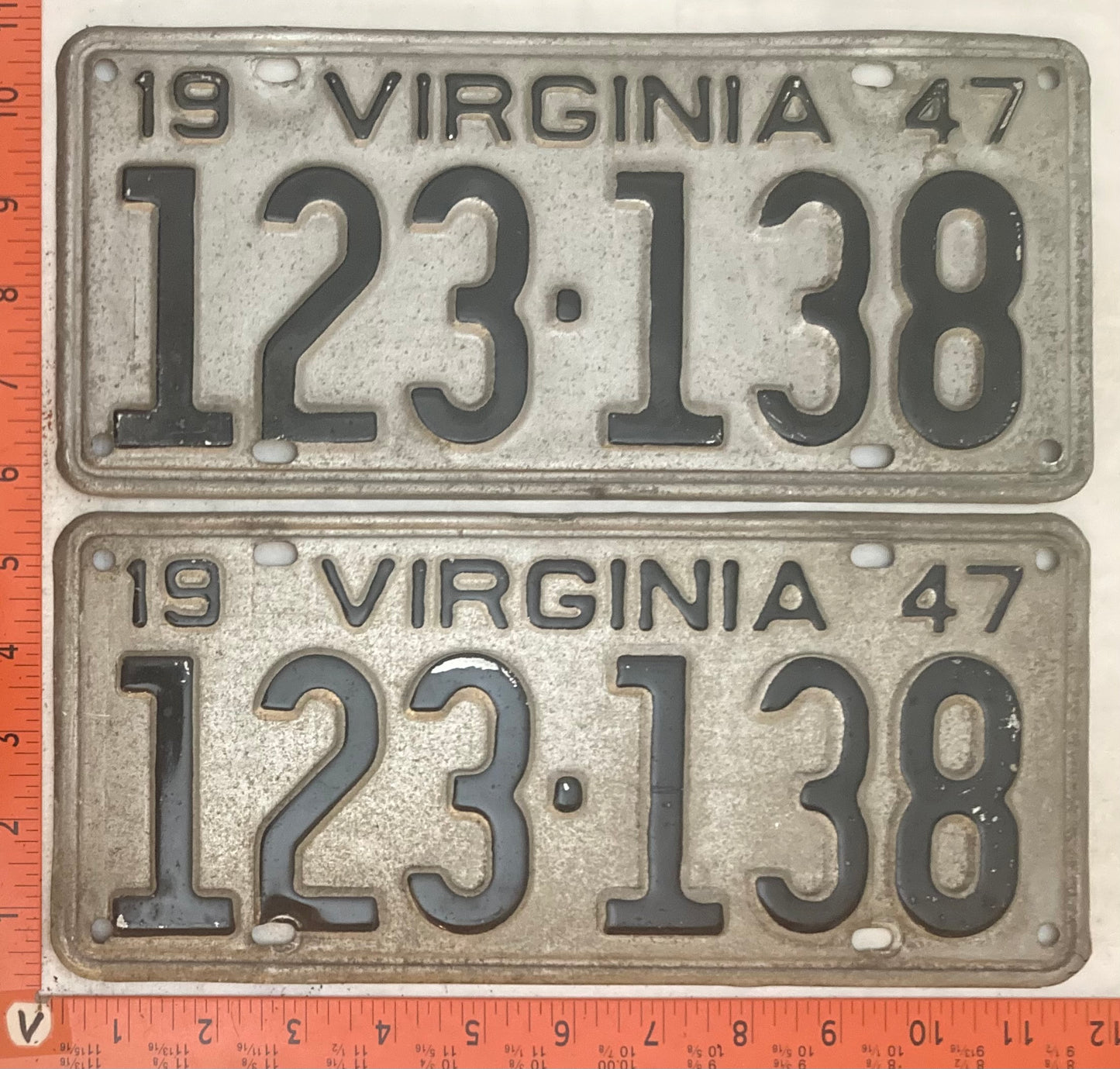 1947 Virginia #123-138 Passenger License Plate (Pair)