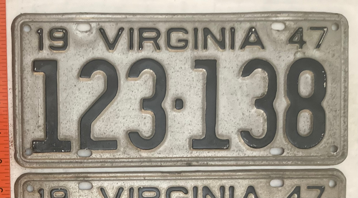 1947 Virginia #123-138 Passenger License Plate (Pair)