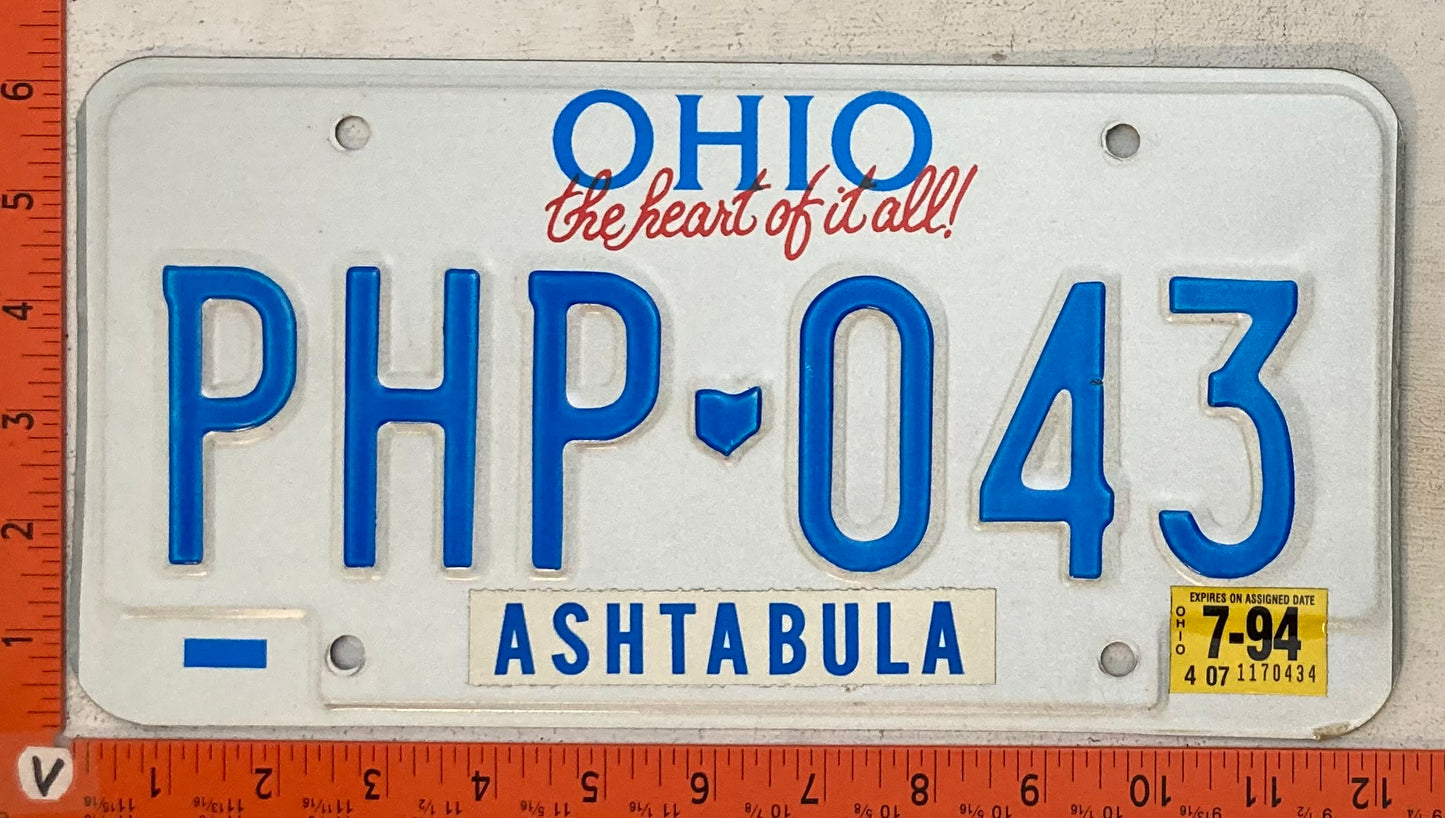 1994 Ohio #PHP-043 Passenger License Plate