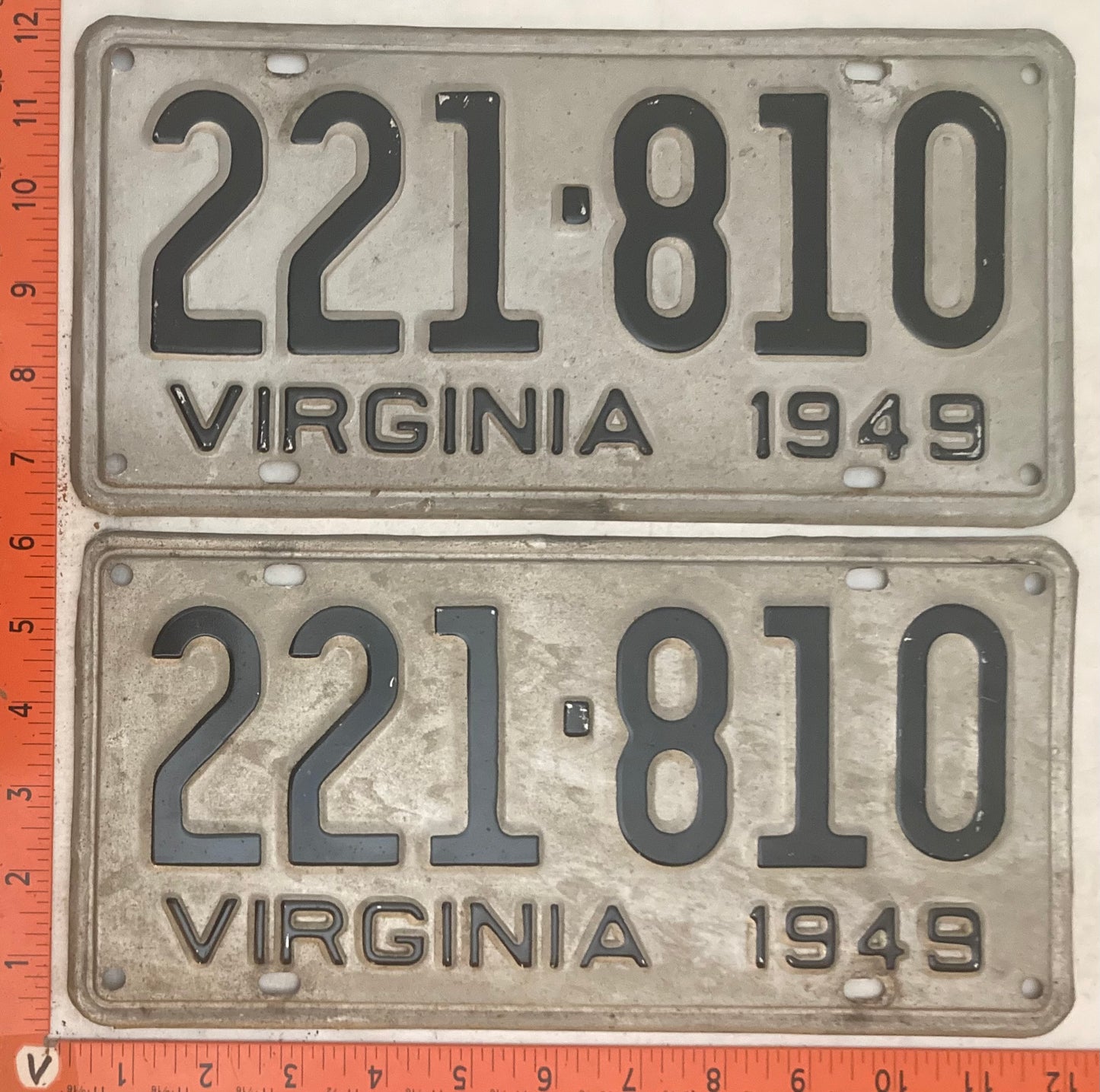 1949 Virginia #221-810 Passenger License Plate (Pair)