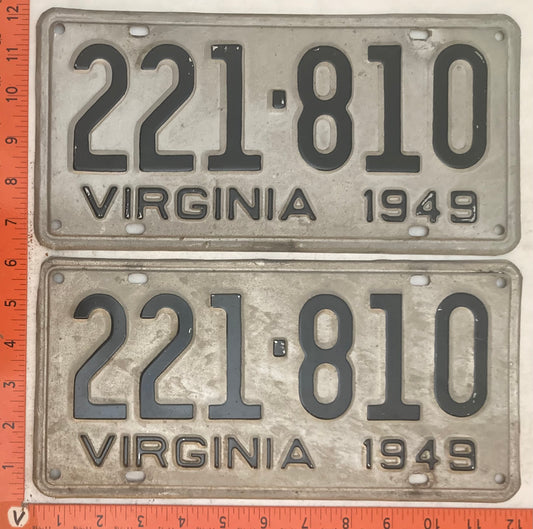 1949 Virginia #221-810 Passenger License Plate (Pair)